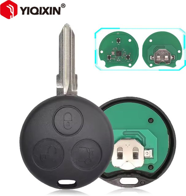 YIQIXIN Smart Remote Auto Schlüssel 433 MHz mit 3 Tasten für Mercedes Benz, Smart Fortwo, Forfour, 450 Roadster, City Coupe und Cabrio in Schwarz mit ungeschnittener Klinge - Bild 1