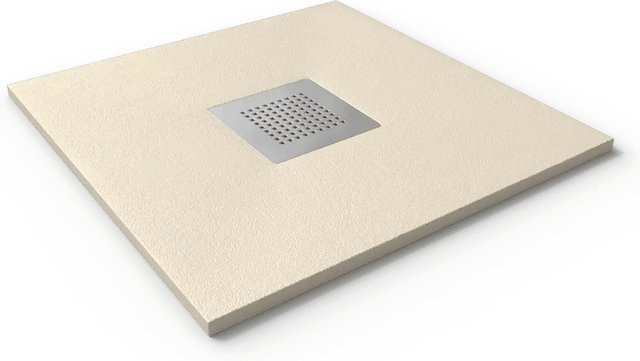 Stano Duschwanne aus Mineralguss Extra Flach in Beige mit Ablaufschutz in Chrom, B/T: 90 x 70 cm - Bild 1