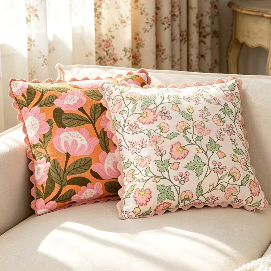 BUYNOW Kissenbezug mit floralem Frühlingsblumen-Print und Spitzenbesatz, Landhausstil, Gelb/Mehrfarbig, B/T/H: 45 x 45 x 45 cm - Bild 3