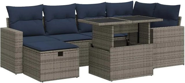 vidaXL 7-teilige Garten-Sofagarnitur aus Poly Rattan und Akazie in Grau - Bild 1