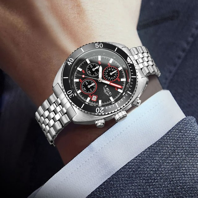 LIGE Armbanduhr Edelstahl, Quarz, Schwarz, Silber, Herren - Bild 1