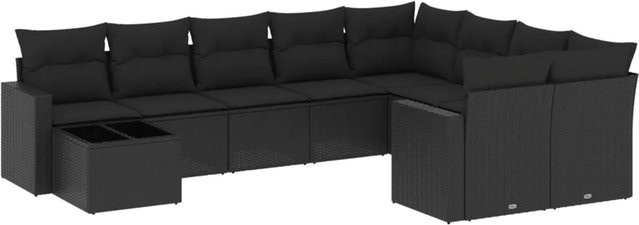 vidaXL 10-teilige Garten-Sofagarnitur aus Poly-Rattan mit Kissen in Schwarz - Bild 1