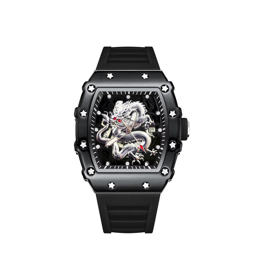 STARPERISH Armbanduhr, Quarz, Tonneau, Silikon, Schwarz, Herren - Bild 5