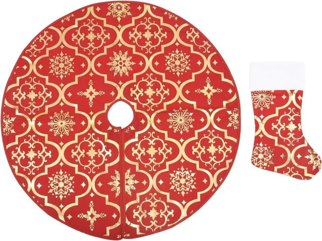 vidaXL Weihnachtsbaumdecke mit Socke in Rot, Durchmesser: 90 cm - Bild 1