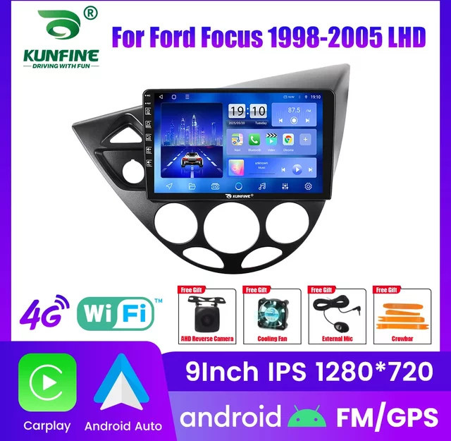 KUNFINE Android Autoradio für Ford Focus 1998-2005, 2Din Octa-Core GPS-Navigationssystem mit IPS-Bildschirm, Carplay und Android Auto, Schwarz - Bild 1