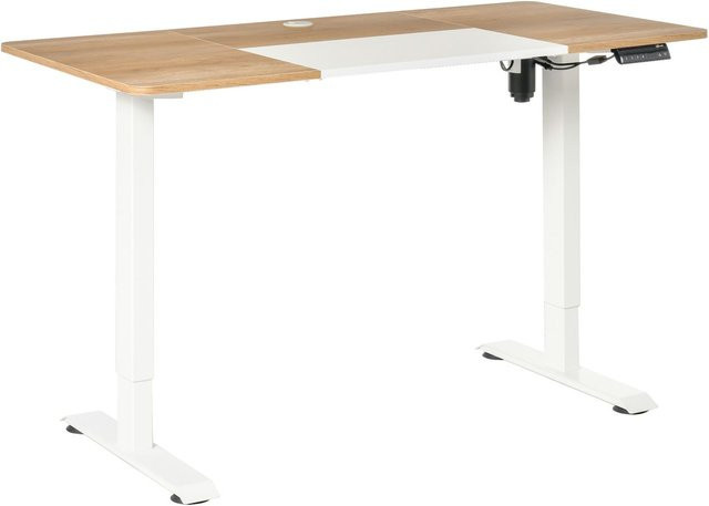 Vinsetto Elektrischer Schreibtisch höhenverstellbar in Weiß-Natur mit Kabelrinne B/T/H: 140 x 70 x 72-116 cm - Bild 1