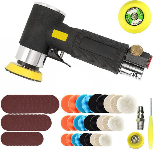 Betuyoo Mini-Exzenterschleifer Druckluft-Poliermaschine aus Aluminiumlegierung in Schwarz, 15000 U/min, pneumatisches Schleifwerkzeug mit Schleif- und Polierset - Bild 1