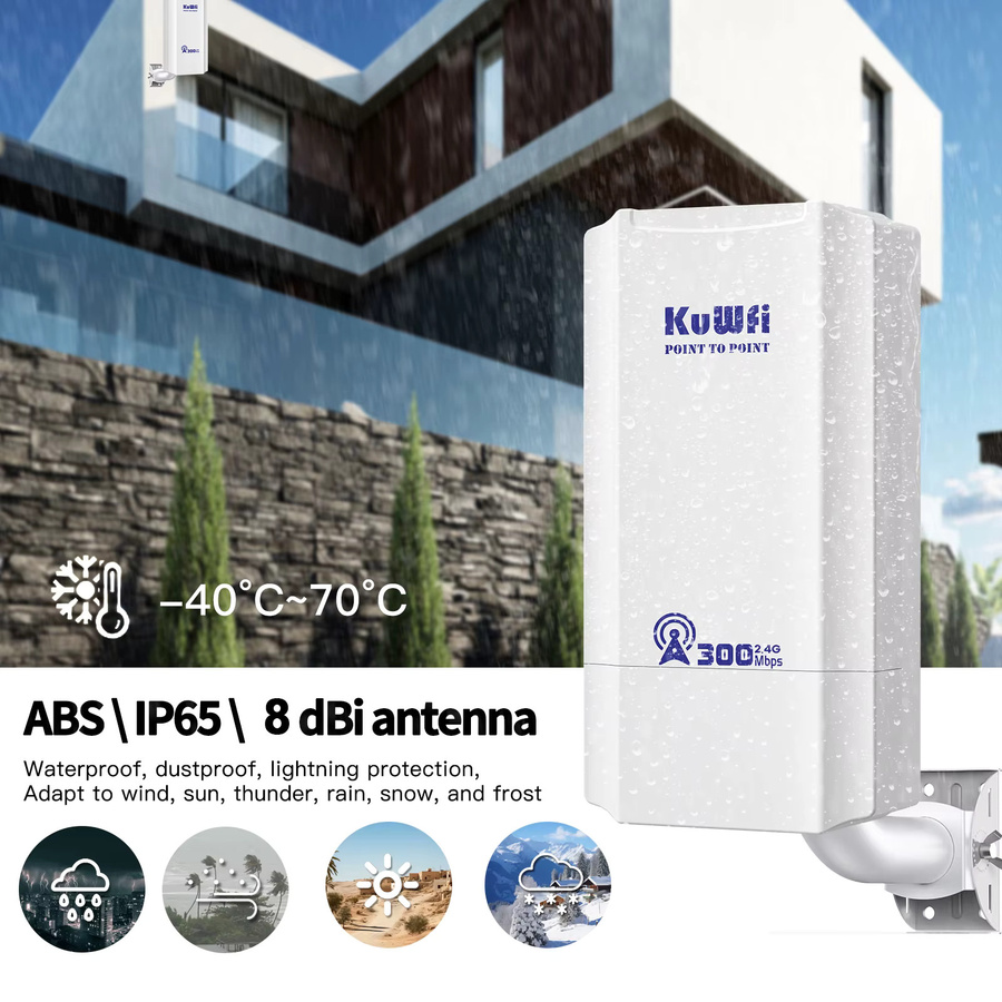 KuWFi CPE-Brücke für den Außenbereich, 300 Mbit/s, 2,4 GHz WLAN-Signal, PTP und PTMP, Fern-Extender, AP-Repeater-Modus, IP65, Farbe: Weiß, mit 24 V POE - Bild 3