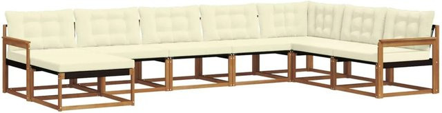 vidaXL Outdoor-Sofagarnitur aus Akazienmassivholz in L-Form, 24-tlg. Set mit Polstern und Ottoman in Beige und Weiß - Bild 1