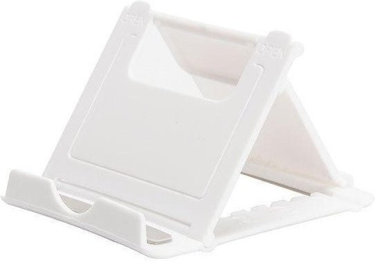 Tragbarer und klappbarer universeller Telefonhalter sowie Tablet-Halter aus Kunststoff in Weiß, einstellbar und flexibel für den Schreibtisch - Bild 1