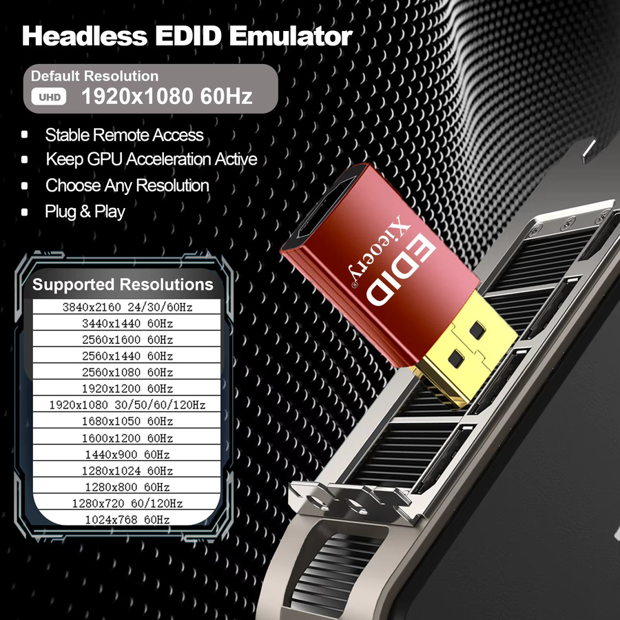 Xieoery 4K HDMI EDID Emulator für Remote Desktop, KVM und Headless Server mit Unterstützung für 3840x2160@60Hz und Multi-Resolution - Bild 2