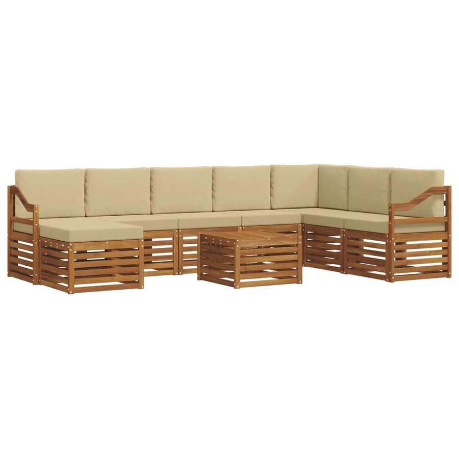 vidaXL Sofagarnitur 9-teilig aus Massivholz Akazie in Natur und Beige mit Polsterung und Armlehnen - Bild 2