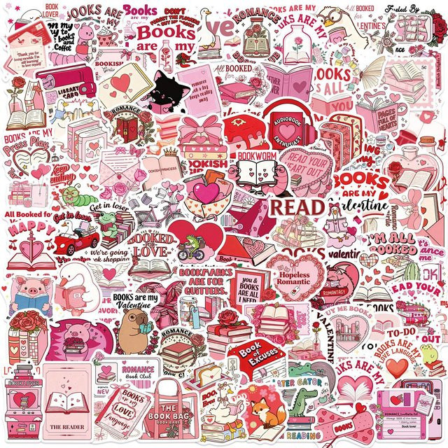 MRJIAANGSON Valentinstag Buchliebhaber-Aufkleber, Rosa, 50-teiliges Set - Bild 1