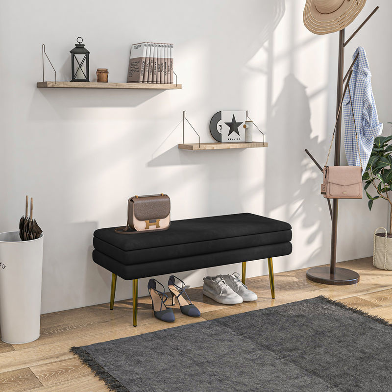 HOMCOM Polsterbank mit Stauraum in Samtoptik und Stahlbeinen, Schwarz, B/T/H: 79,5 x 37,5 x 43 cm - Bild 2