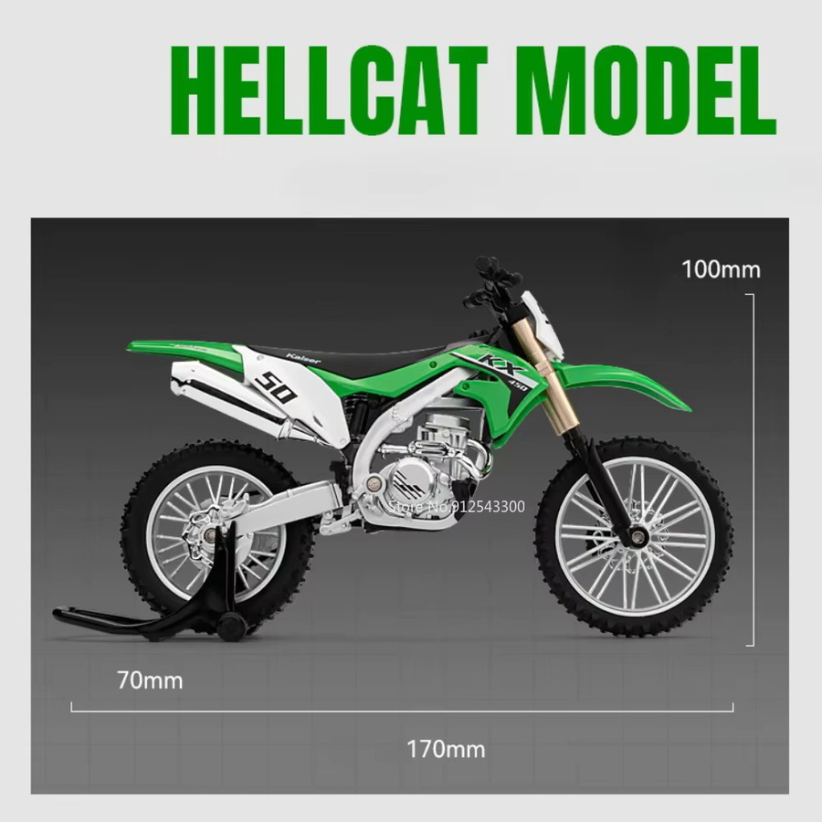 Kawasaki KX450 Mountain Off-Road Motorrad Modell, 1:12, Metall, Grün - Bild 5