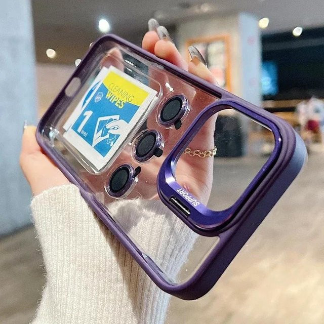 Stoßfeste Yiran Handyhülle mit Metallbügel und Kameraschutzglas in Lila für iPhone 13 Pro Max - Bild 1