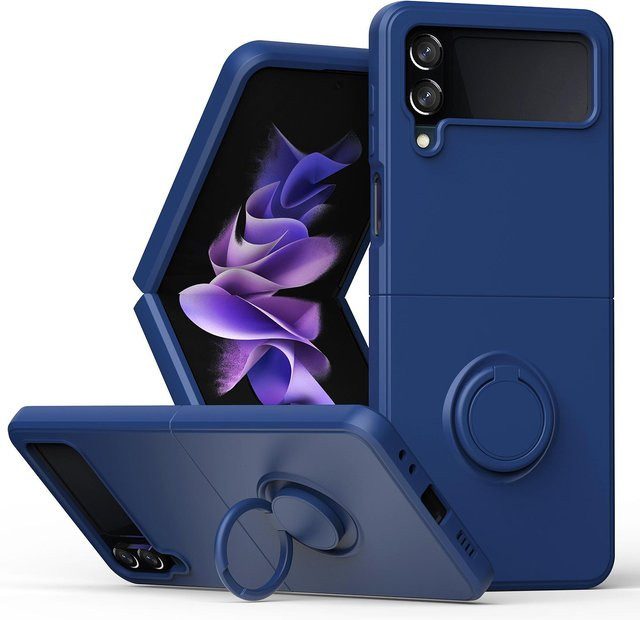 Stoßfeste Flüssigsilikonhülle mit magnetischem Ringhalter für Samsung Galaxy Z Flip 7, Z Flip 6 und Z Flip 5 in Blau - Bild 1