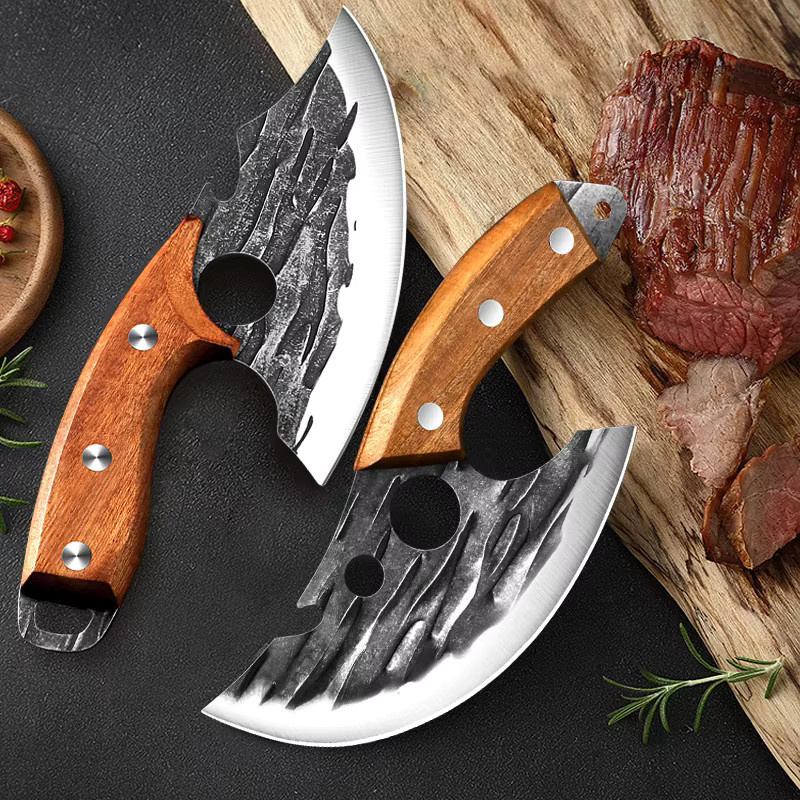 WXCOO Handgeschmiedetes Metzgermesser aus Edelstahl mit Holzgriff und integriertem Flaschenöffner als Multifunktions-Küchenmesser für Fleisch und BBQ - Bild 5