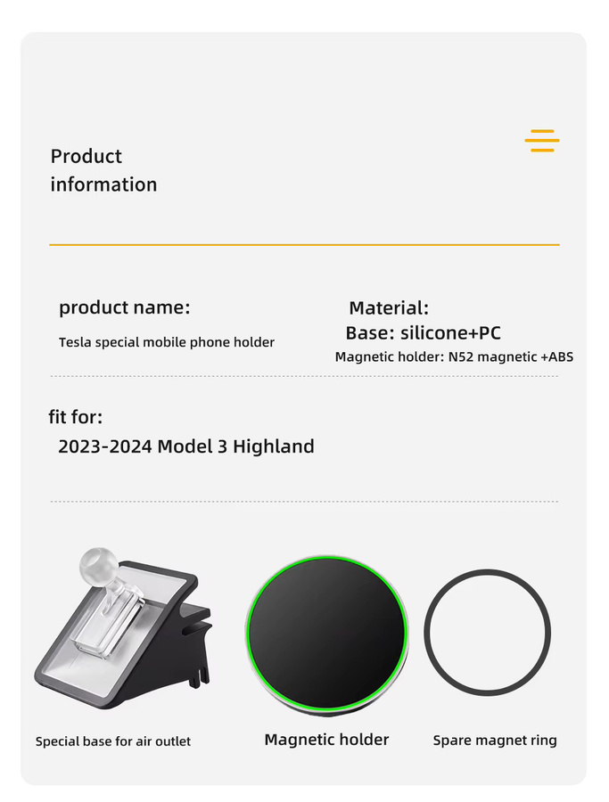 Magnetischer Autotelefonhalter TEEQ für Tesla Model 3 Highland und Model Y in Schwarz - Bild 5