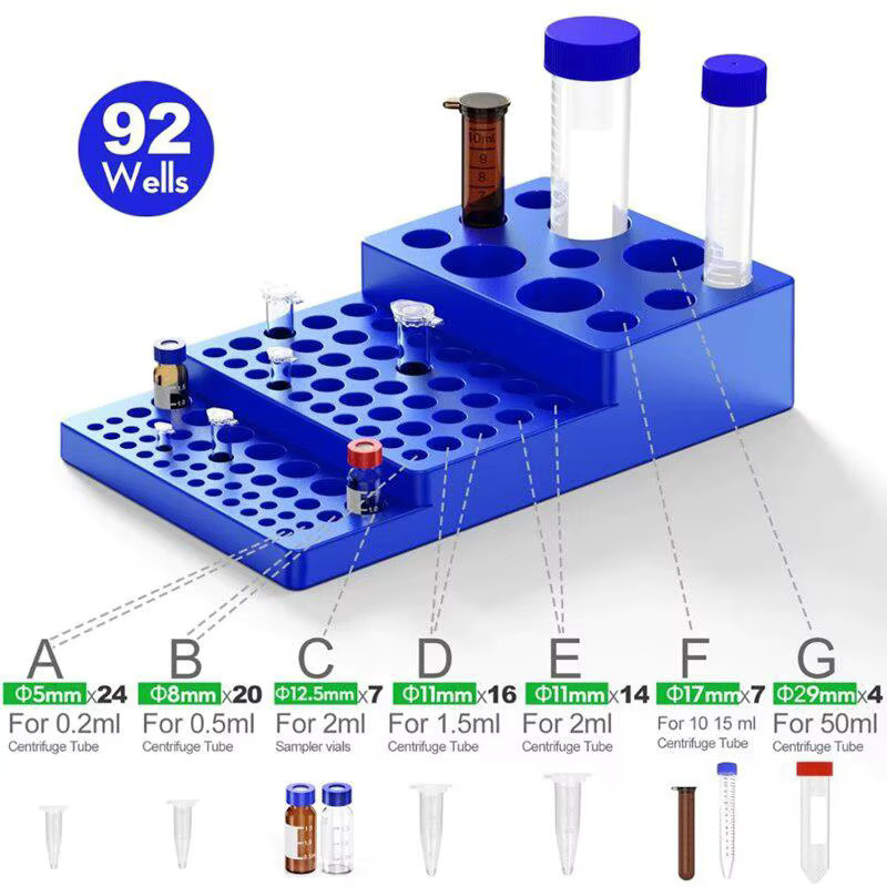 Multifunktionales Zentrifugenröhrchenregal aus Kunststoff für 0,2 ml bis 50 ml Reagenzgläser in Blau - Bild 3