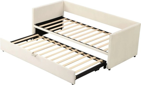 Merax Schlafsofa aus Samt in Beige, ausziehbar mit Bettgestell, B/T/H: 90 x 200 cm