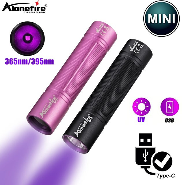 Alonefire Mini UV Schwarzlicht Taschenlampe 3W mit USB-Ladefunktion für 365nm und 395nm zur Fluoreszenz-Detektion von Urin, Geld oder Skorpionen - Bild 1