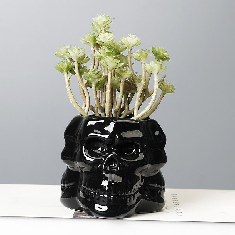 XQ We Wantice Personalisierter Blumentopf aus weißem Porzellan in polyedrischer Schädelform für Sukkulenten und Schreibtischdeko - Bild 2