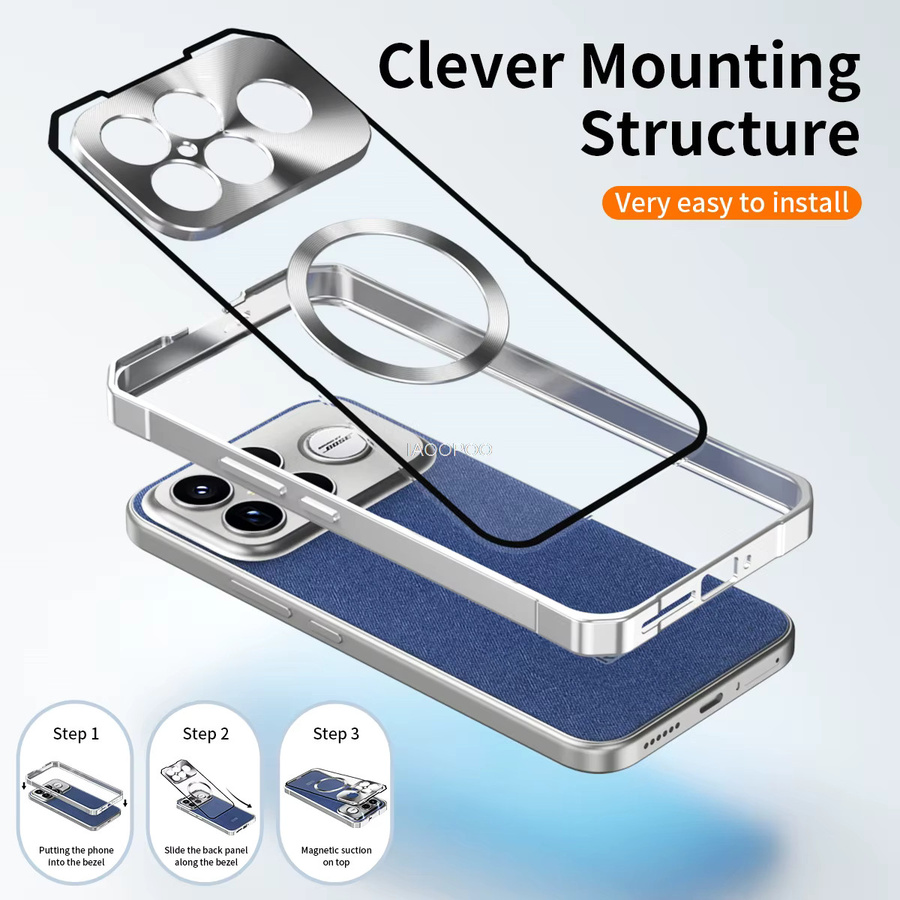 iAOOPOO Aluminium Metallrahmen PC Schutzhülle für POCO F8 Ultra F8 Pro X8 Pro Max mit magnetischem kabellosem Laden in Silber und Blau - Bild 5