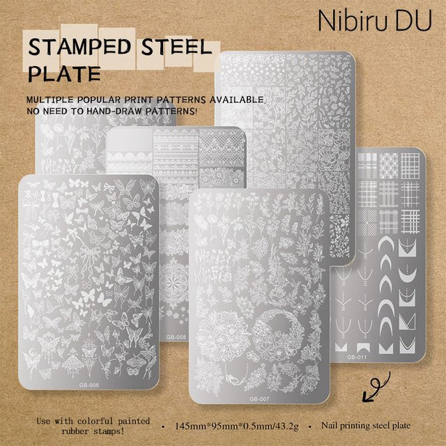 Nibiru DU Nagel Stamping Platte, Edelstahl, Pflanzen und Geometrie Muster - Bild 1
