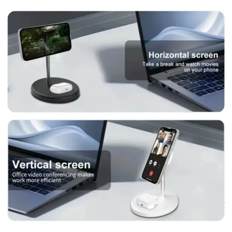 Dushoo 2-in-1 Magnetischer Kabelloser Ladeständer für iPhone und AirPods mit MagSafe Fast Wireless Charging in Schwarz oder Weiß - Bild 3