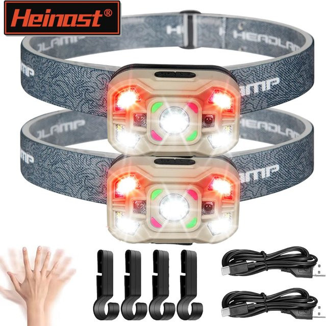 Heinast LED Stirnlampe mit USB-Ladefunktion, wasserdichter Outdoor-Scheinwerfer mit 4 Modi und 90 Grad verstellbarem Kopf - Bild 1