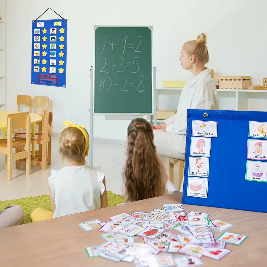 Faltbares visuelles Zeitplan-Diagramm für Kinder mit 72 Karten und 12 Stern-Karten als Wandbehang inklusive trocken abwischbarem Stift - Bild 2