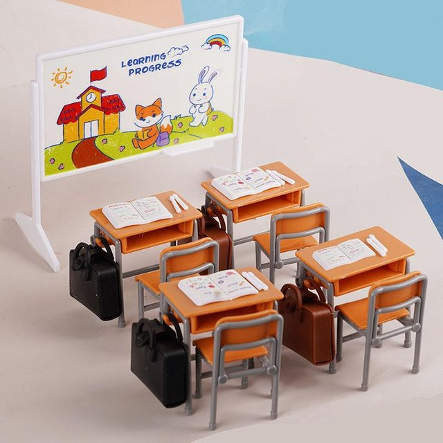Miniatur-Puppenhaus-Schreibtisch- und Tafel-Set, 1:12, Kunststoff, Bunt / Mehrfarbig - Bild 1