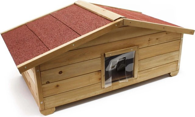 Wiltec Katzenhaus aus Holz in Braun, wetterfeste Katzenhütte mit isoliertem Boden und abnehmbarem Dach, B/T/H: 99 x 52 x 42 cm - Bild 1