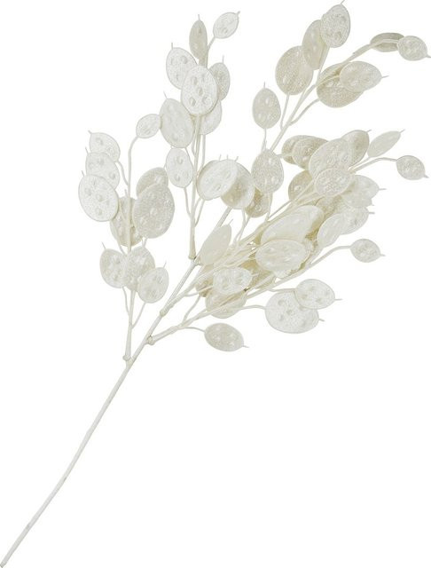 Künstlicher Lunaria Zweig mit Glitzer in Weiß für die Winterzeit - Bild 1