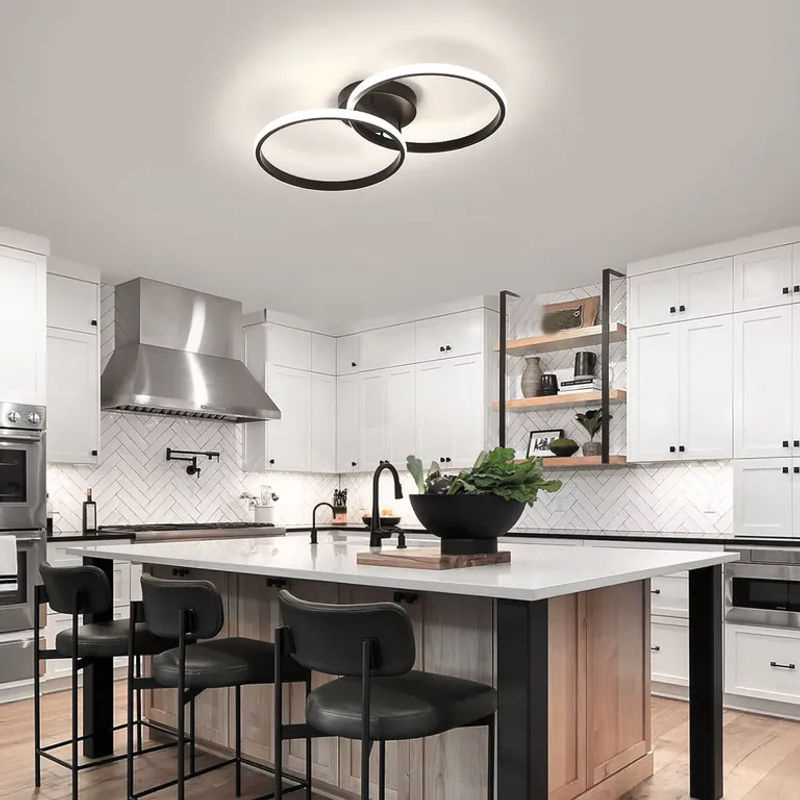 Moderne LED Deckenleuchte in Schwarz mit Doppelring Design und natürlichem Licht 4000K für Schlafzimmer, Küche und Wohnzimmer - Bild 4