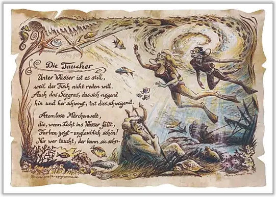 Tantum Graphic Paper Poster Sportbild Taucher auf Antikpapier, Mehrfarbig, A4 - Bild 1