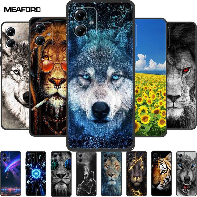 Schutzhülle aus weichem Silikon für Motorola Moto G84 5G und Moto G54 5G mit Wolf Löwen Katze Design in Schwarz - Bild 1