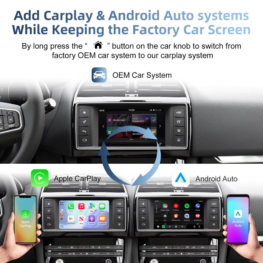 LEXXSON Drahtlose CarPlay und Android Auto Retrofit Kit Decoder Box Schnittstelle für Jaguar XE XFL F-Type F-Pace mit Wi-Fi und Bluetooth - Bild 3
