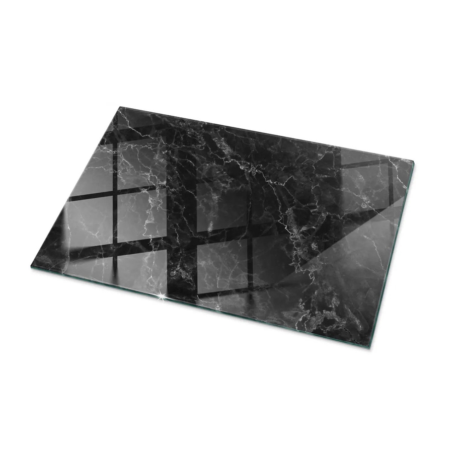 Tulup Tischplatte aus Glas in Schwarz mit geädertem Marmormuster, Rechteckig, B: 100 cm, T: 70 cm - Bild 2