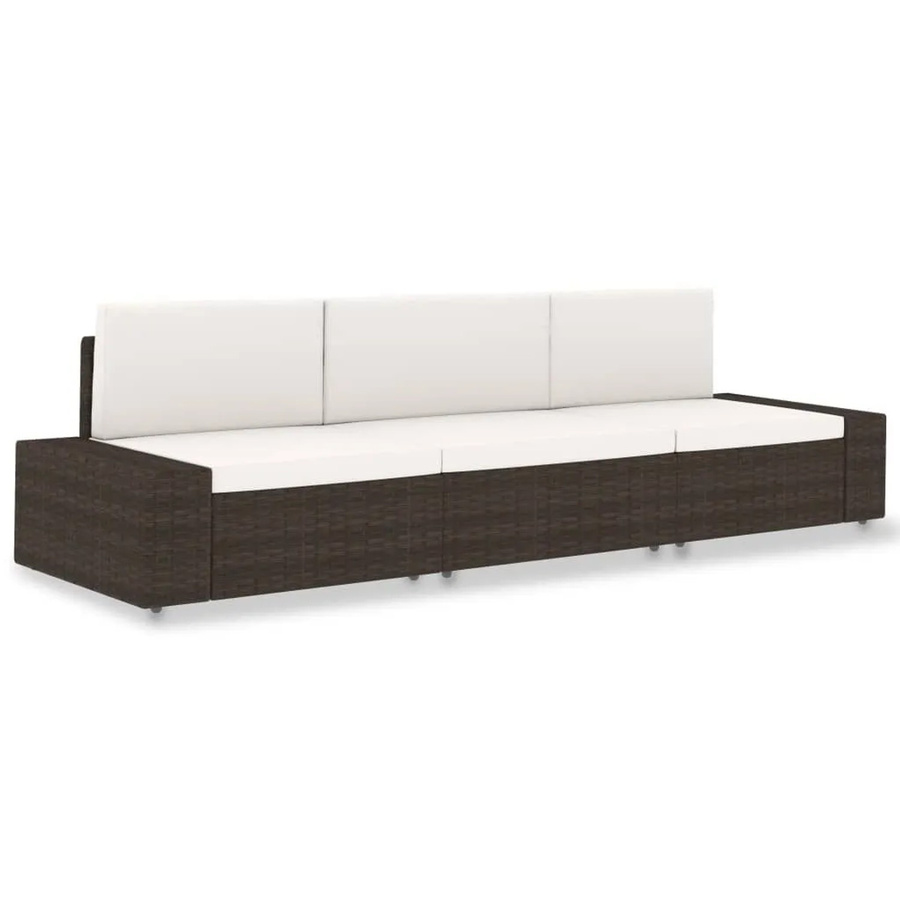vidaXL Modulares 3-Sitzer-Sofa aus braunem Poly-Rattan mit Stoffpolstern und Metallrahmen - Bild 2