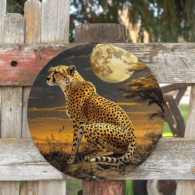 Potdemiel Wandkunst Cheetah aus Metall, HD-gedrucktes Metalldekor in Multicolour, Durchmesser: 20 cm - Bild 1