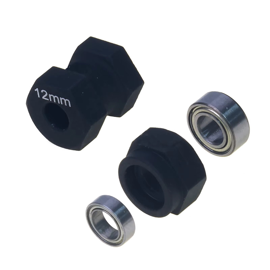 Tamiya Grasshopper 12mm Aluminium Sechskant-Adapter Felgen-Kombination, Zubehör, Schwarz, Metall - Bild 3