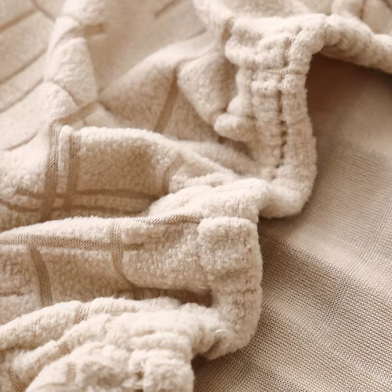 WANERQU Jacquard Stuhlhussen mit runder Rückenlehne, elastische und waschbare Möbelabdeckungen für Esszimmerstühle, Beige - Bild 2