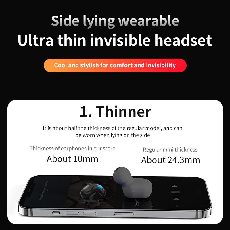 Kebidumei Invisible Sleep Wireless-Ohrhörer, Mini-Bluetooth 5.3 In-Ear-Headsets mit Ladehülle, Geräuschunterdrückung und HiFi-Stereo-Sound, Schwarz - Bild 4