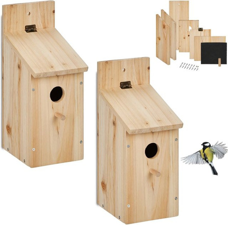 Relaxdays Nistkasten Bausatz 2er Set aus Tannenholz in Natur mit Klappdach, B/T/H: 29,5 x 11,5 x 17 cm