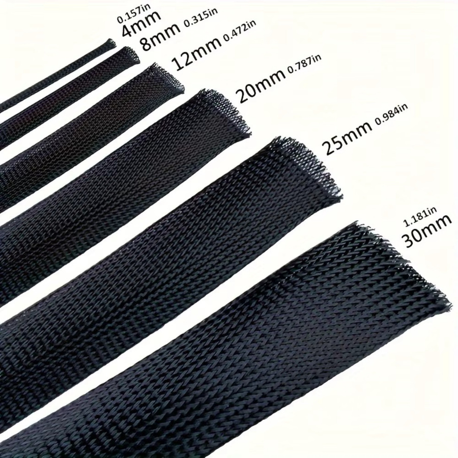 Schwarze isolierte Geflechtummantelung aus PET für Kabel- und Leitungsschutz, 10 Meter Länge - Bild 4
