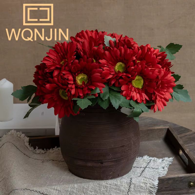 WQNJIN Set aus 12 künstlichen Chrysanthemenblüten in Blau für Hochzeitsdekoration und Blumenarrangements - Bild 2