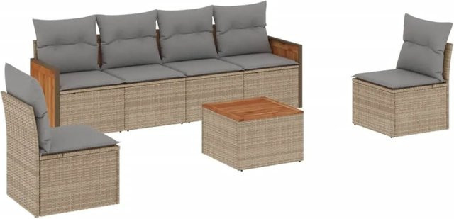 vidaXL 7-teilige Garten-Sofagarnitur aus Poly-Rattan in Beige mit Kissen und Stauraum - Bild 1