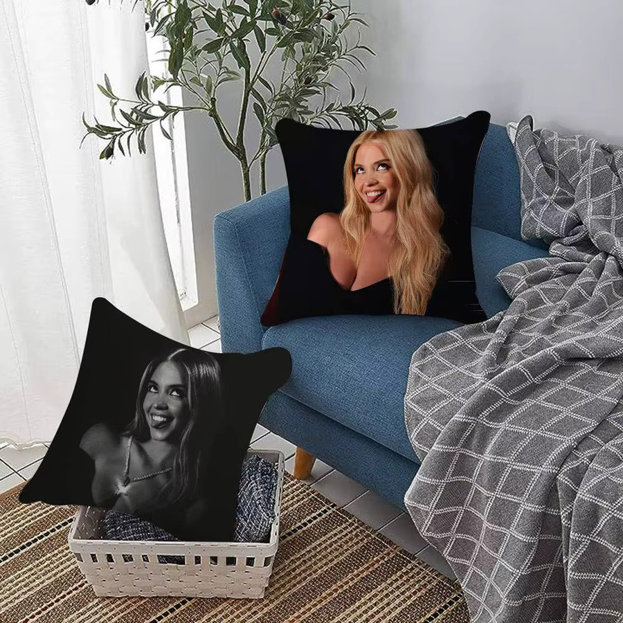 Kissenbezug mit Sydney Sweeney Motiv in Schwarz, quadratisch, B/B/H: 30 x 30 x 4 cm - Bild 4